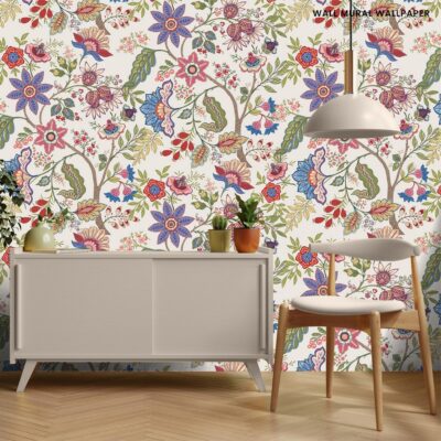 Fantasy flowers in retro, vintage, jacobean embroidery style. Seamless pattern, background. Vector illustration