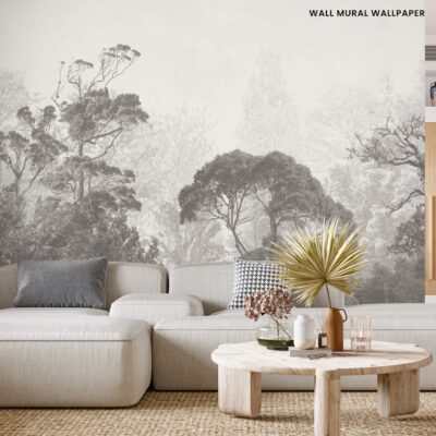 Vintage illustration with trees on grunge background. Design for wallpaper, photo wallpaper, fresco, mural and others