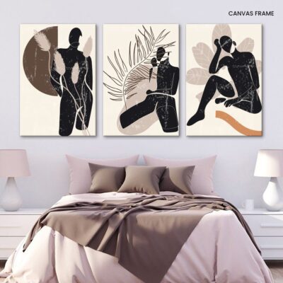 Vibrant Harmony Geometric Shapes, Leaves, and Female Silhouette in a Colorful Aesthetic