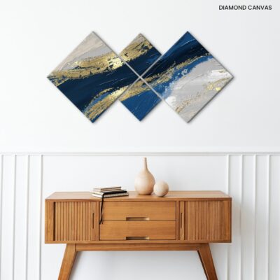 Vibrant Horizons Modern Abstract Oil Painting in Gold, and Blue
