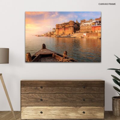 Ganges Glow Varanasi's Ancient Cityscape Aglow at Sunset_ Viewed from the River