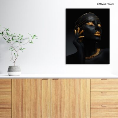 Golden Goddess Close-Up Art Portrait of a Fantasy African Woman in Metallic Gold