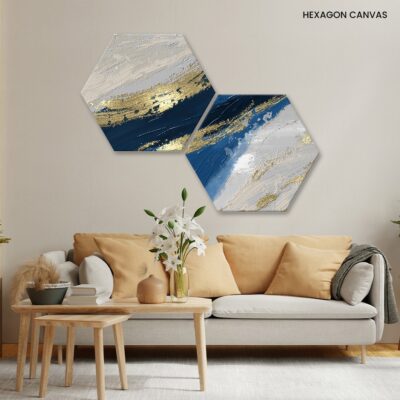 Vibrant Horizons Modern Abstract Oil Painting in Gold, and Blue
