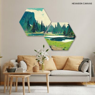 Vibrant Wilderness Digital Art of a Serene Lake in a Bright Outdoor Landscape