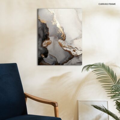 Ink Cascade Abstract Fluid Art Painting with Black and Gold