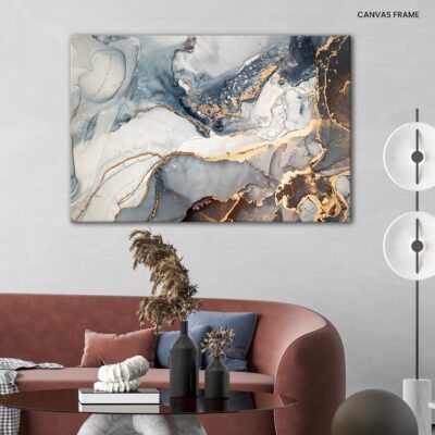 Opulent Elegance Dark Blue_ Gray_ and Gold Fluid Art Inspired by Marble Veins