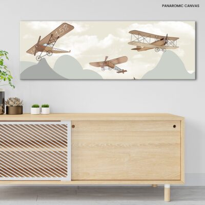 Skyward Wonders Retro Planes Soaring Over Majestic Landscapes, Delighting Kids and Adults Alike