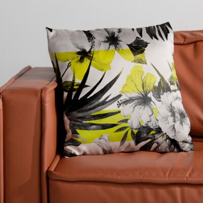 Vector abstract tropical pattern, black and white with a yellow stripe