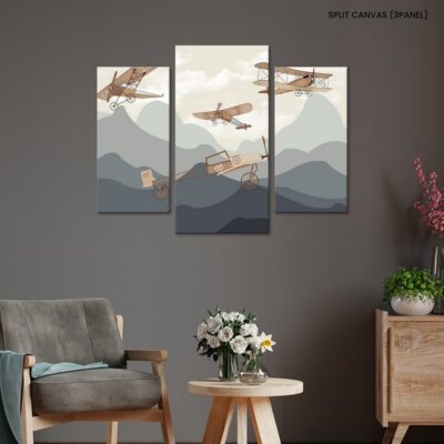 Skyward Wonders Retro Planes Soaring Over Majestic Landscapes, Delighting Kids and Adults Alike