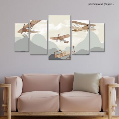 Skyward Wonders Retro Planes Soaring Over Majestic Landscapes, Delighting Kids and Adults Alike