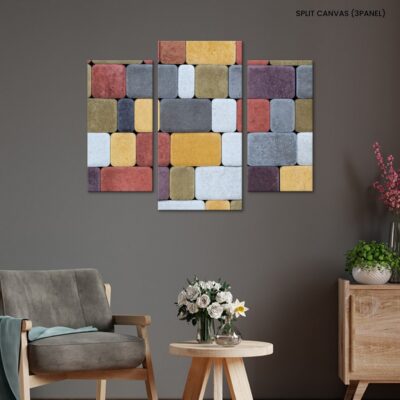 Vibrant Mosaic Textured Paving Stones Wall in a Kaleidoscope of Colors for Construction